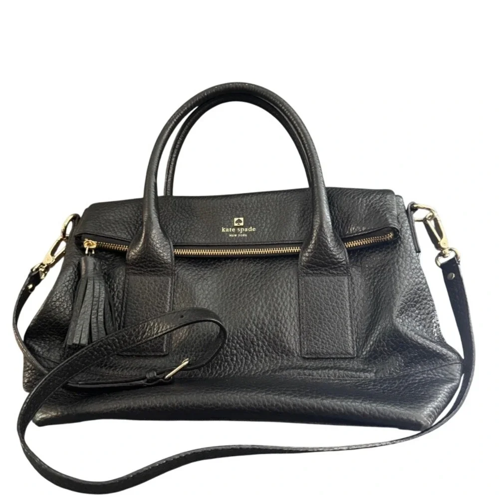 Kate Spade Cobble Hill Little Minka Black Pebbled Leather Satchel Crossbody Bag